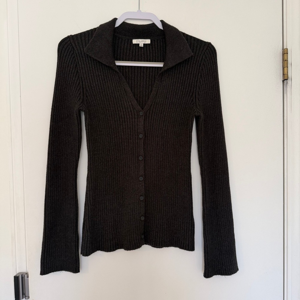 Z Supply Ribbed Collared Button Up Cardigan Sweater Womens Size S‎